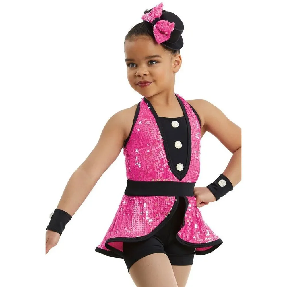 Pre-Owned Dance Costume Weissman 11014 Small Child Pink Peplum Jazz Sequin